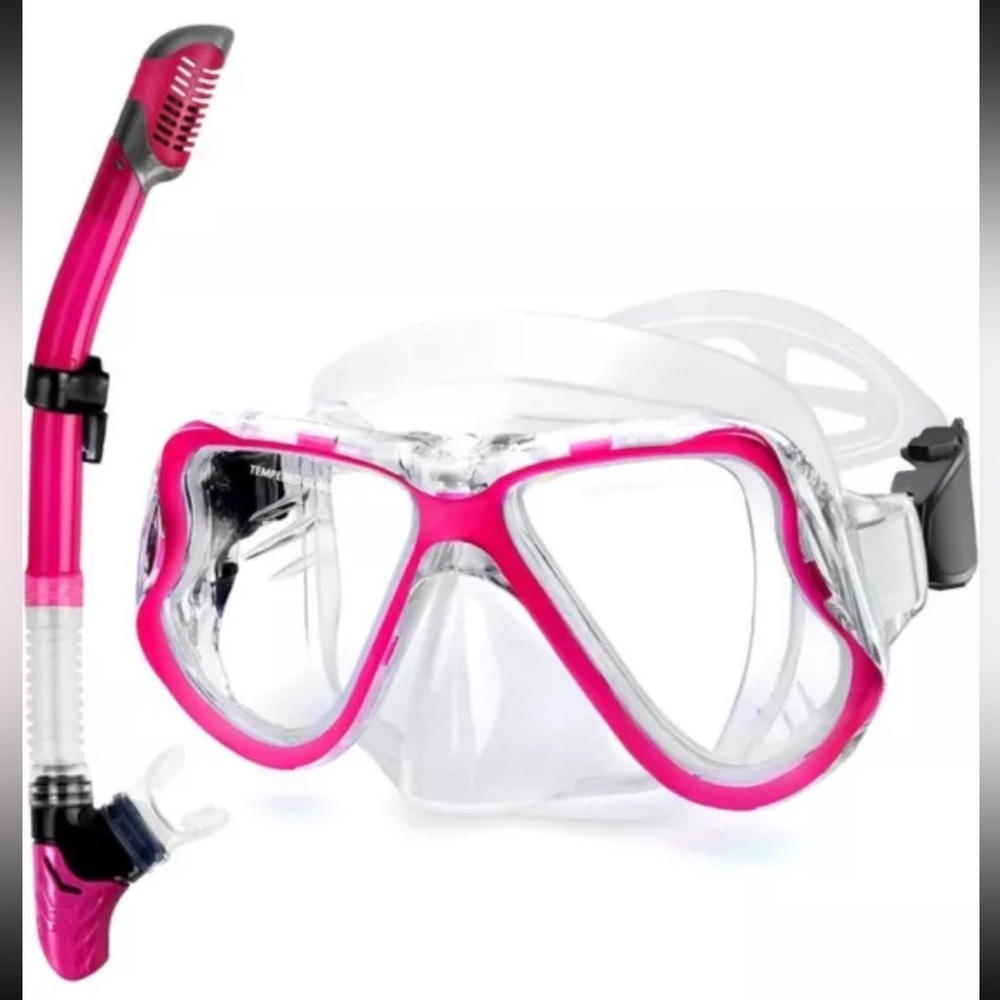 Dry Snorkel Set,Panoramic Wide View,Anti-Fog Scuba Diving Adults Pink